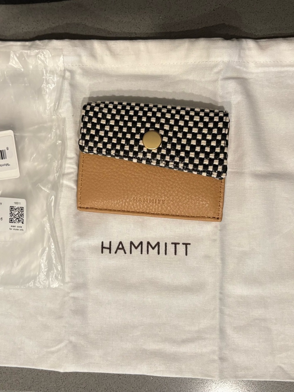Hammitt Tony Black & Tan Checkered Leather Card Holder